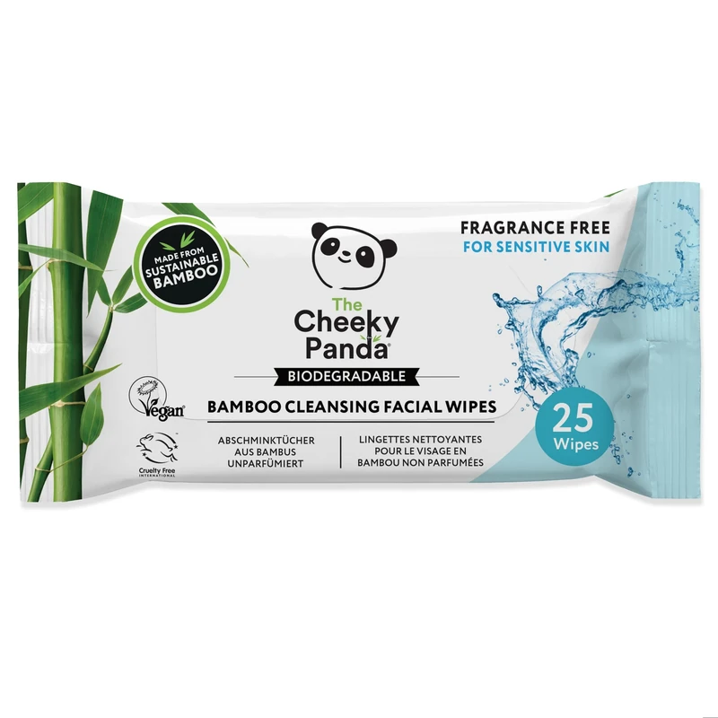 Cheeky Panda 100% Bamboo Facial Cleansing Wipes Unscented 25 Wipes-24 Pack