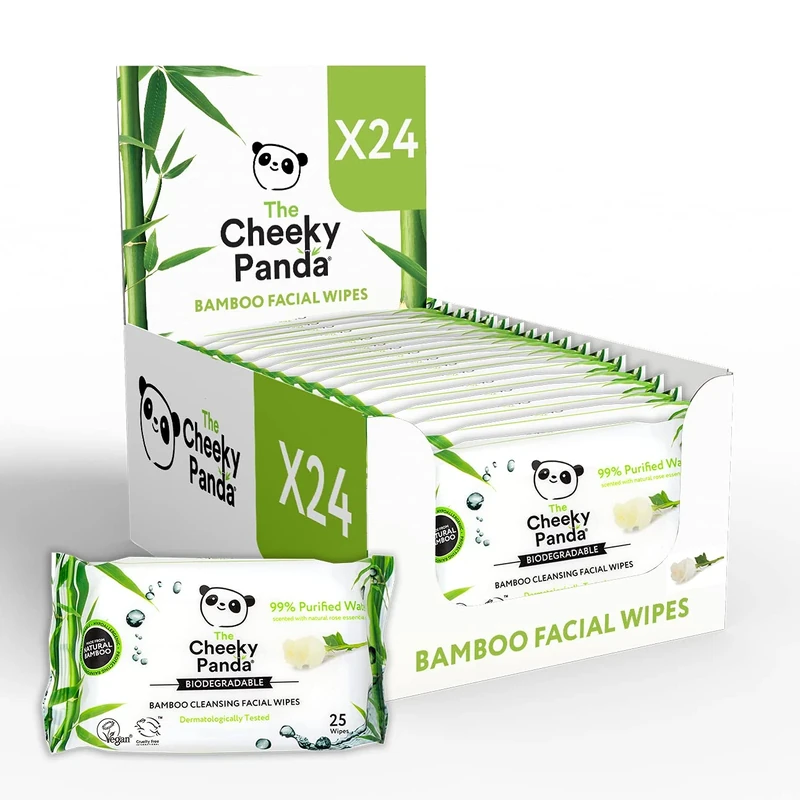 The Cheeky Panda – Facial Wipes, Rose Scented | Bulk Box of 24 Packs (25 Wipes per Pack, 600 Wipes Total) | Make Up Remover, Hypoallergenic, Eco-Friendly, Super Soft, Kind to Skin & Sustainable