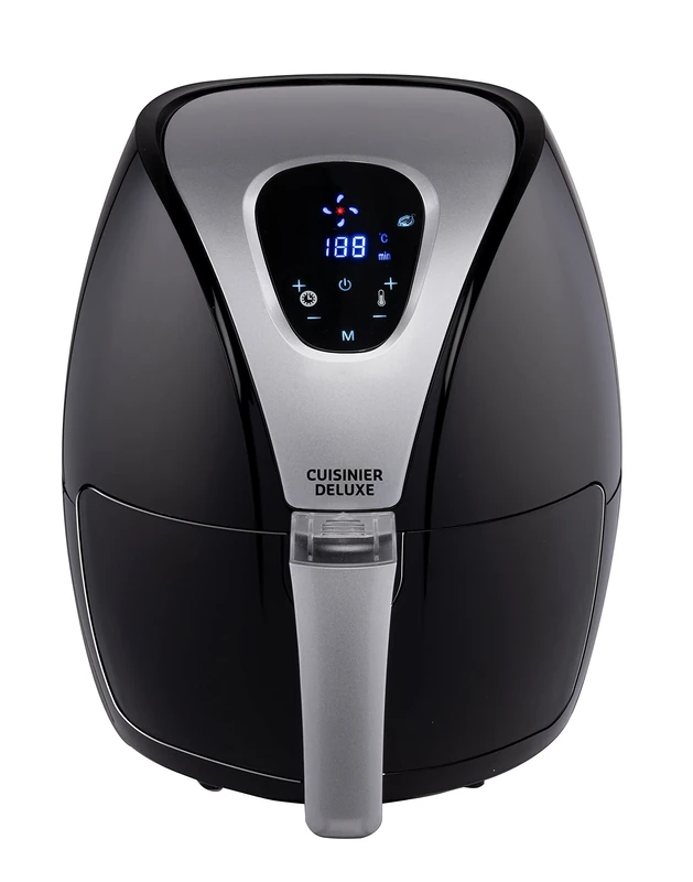 Deluxe Kitchen Hot Air Fryer - Air Fryer - 2.4 Litres - 1300-1500 Watt - 80% Less Fat - Timer - Digital Screen, Black/Silver