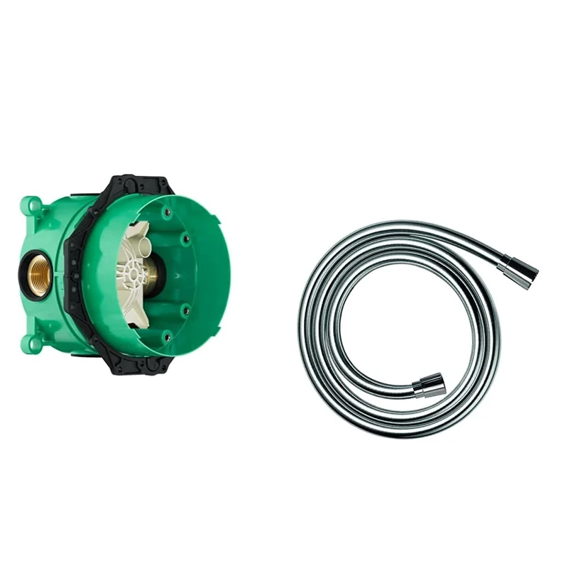 hansgrohe iBox Universal Basic Set,Green & hansgrohe Isiflex Shower Hose 1,60m, Anti-Kink and Tangle Free, Chrome, 28276000