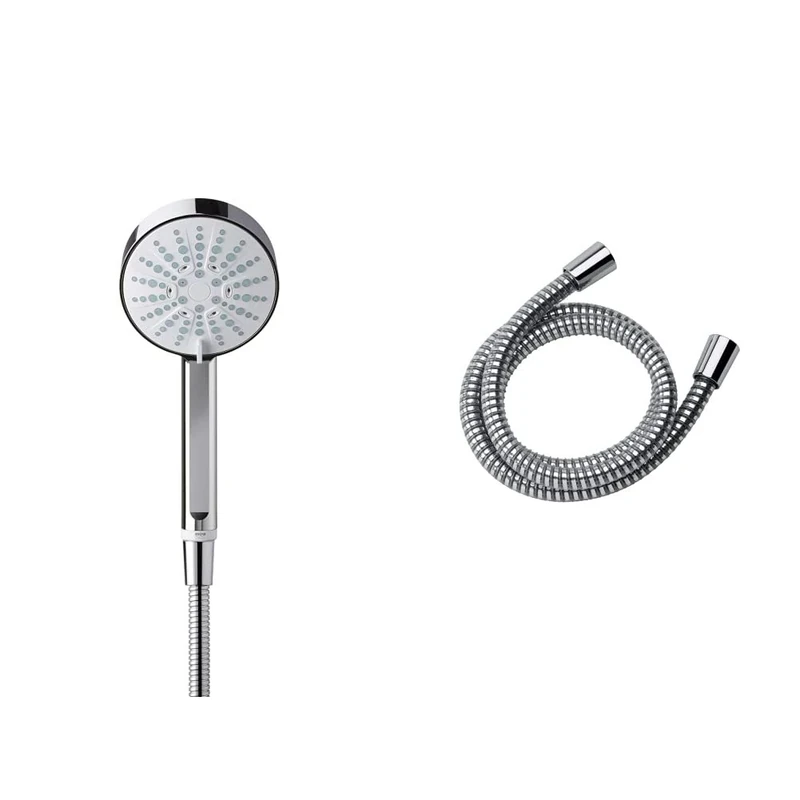 Mira Showers 1.1605.237 Beat 11 cm 4-Spray Shower Head - Chrome & 1.1605.167 Response Plastic Easy Clean Shower Hose 1.25 m, Chrome