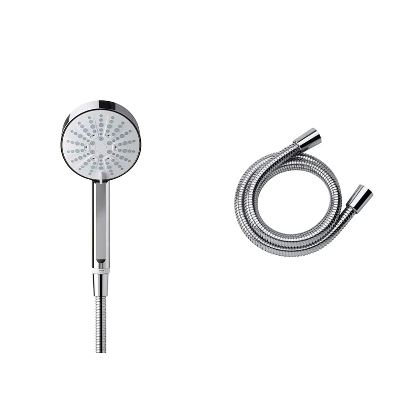 Mira Showers 1.1605.237 Beat 11 cm 4-Spray Shower Head - Chrome & 2.1605.166 Logic 1.25 m Metal Shower Hose - Chrome
