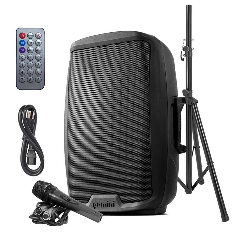 Gemini Sound As-2115Bt-Pk Party Bluetooth 15" Inch Woofer 2000W Watts Active Pa System Dj Bluetooth Speakers With Speaker Stand, Microphone/USB Sd Card, Xlr Inputs, Tws