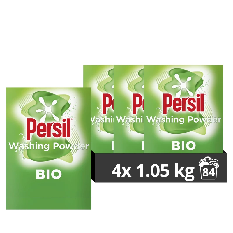 Persil Bio Washing Powder 100% recyclable pack for stain removal first time 4x 1.05 kg (84 washes)