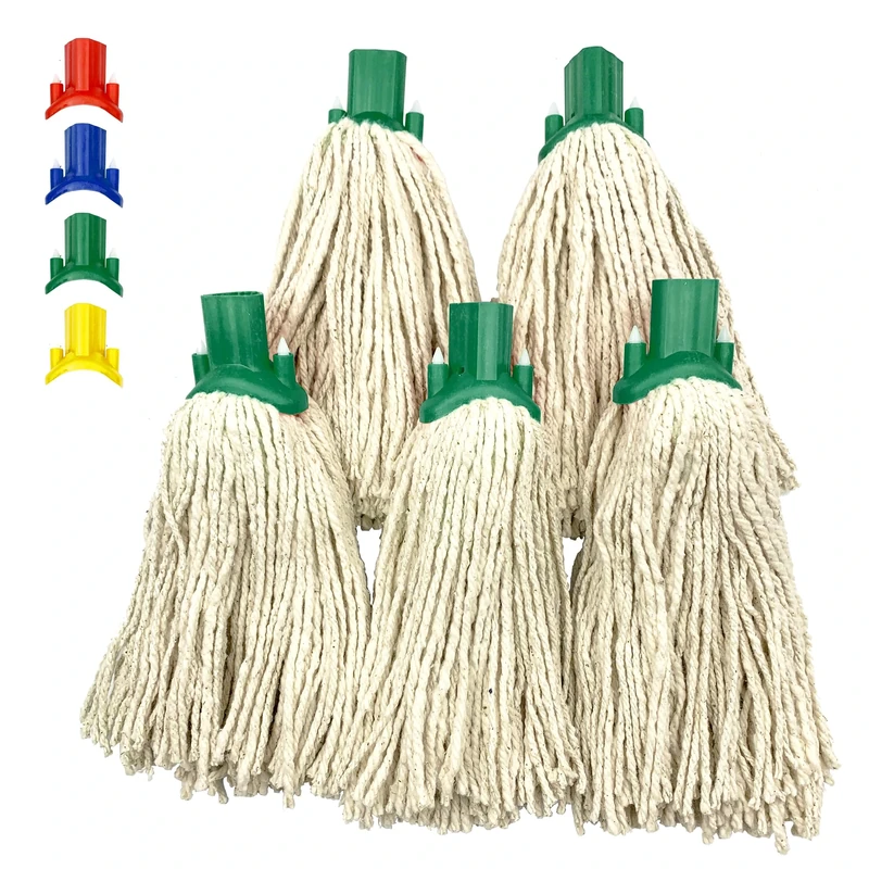 Mop Heads Replacement, Colour Coded Self Threading Socket Cotton Mop Head No.12 PY (Green, Pack of 5)