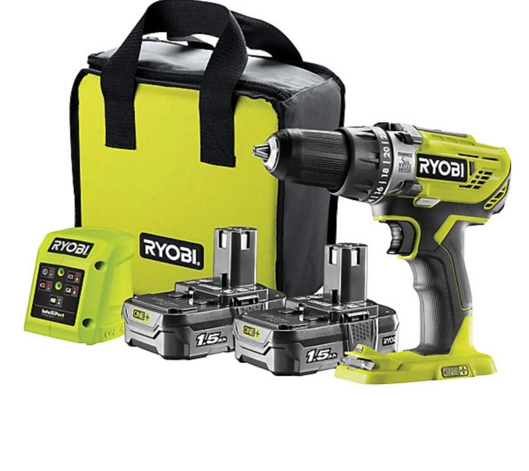 Ryobi ONE18V 1.5Ah Li-ion Cordless Combi Drill 2 batteriesR18PD3-215SK