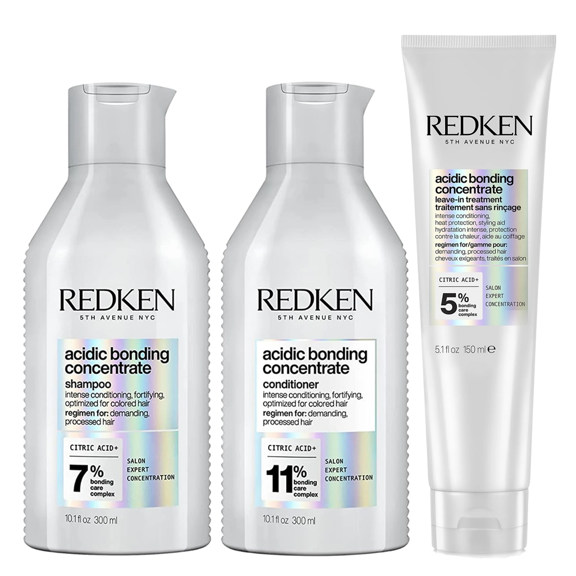REDKEN Acidic Bonding Concentrate, Shampoo, Conditioner & Leave-In Treatment Set, Bond Repair for Damaged Hair, Trio Bundle