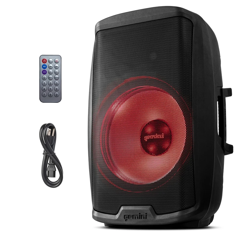 Gemini Sound As-2115Bt-Lt Active Bluetooth Pa System, 15" Inch Woofer 2000W Watts Dj Speakers, Led Party Lights, Sd, USB, Xlr Input/Output, 2 X 1/4" Inch Microphone/Rca And Aux Inputs, Tws