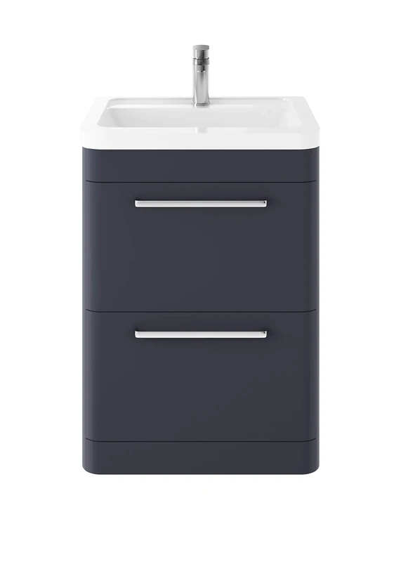 Hudson Reed SOL301A Solar Modern Bathroom Floor Standing Vanity Unit Cabinet with 2 Drawers and Ceramic 40mm Profile Basin, Indigo Blue