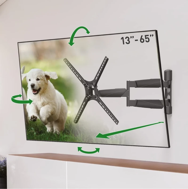 Barkan 53.5cm Long TV Wall Mount, 13 - 65 inch Full Motion Articulating - 4 Movement Premium Flat / Curved Screen Bracket, Holds up to 36kg, Extremely Extendable, Fits LED OLED LCD