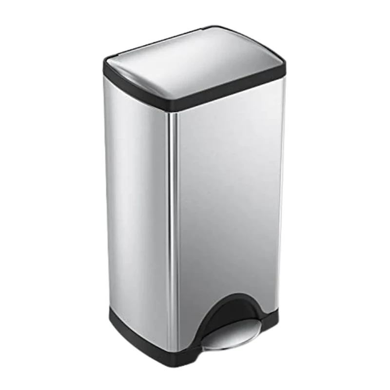 simplehuman 30L Rectangular Kitchen Pedal Bin, Strong Steel Pedal, Silent Soft Close Lid, Stay-Open Lid, Non-Skid Base, Fingerprint-Proof, Inner Bucket, Brushed Stainless Steel