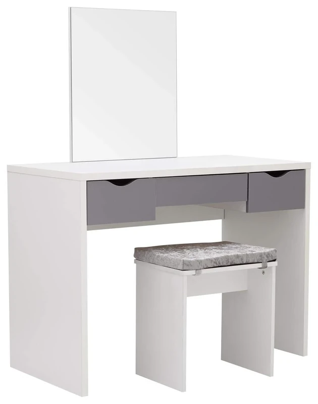 GFW Elizabeth Dressing Table Set White. Make Up & Hair Vanity Table With Drawers, Large Mirror & Plush Padded Stool. Modern Makeup Desk For Bedroom, H - 129.5cm x W - 100cm x D - 49.5cm. White