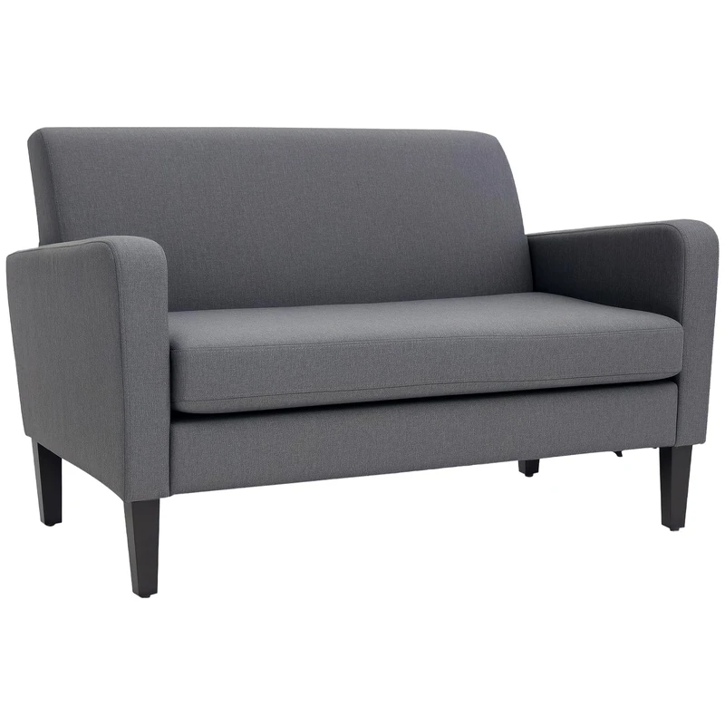 HOMCOM Modern 2-Seat Sofa with Rubber Wood Legs, Upholstered Loveseat, Sofa for Living Room, Bedroom, Dark Grey