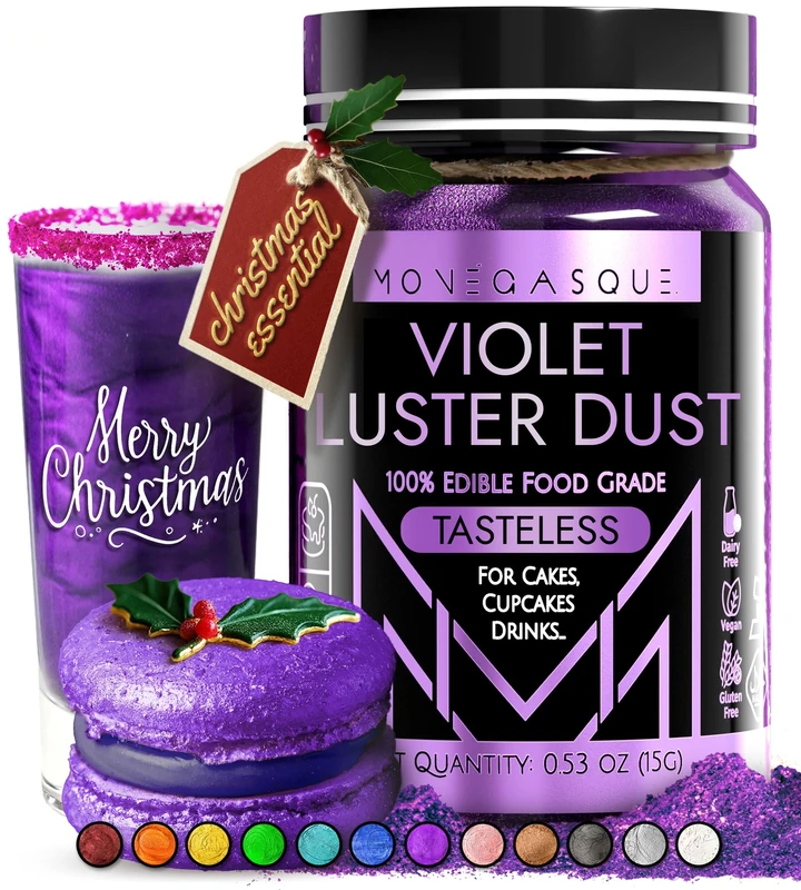 MONÉGASQUE Purple Edible Glitter for Drinks 15g – Violet Edible Glitter for Cakes - Luster Dust for Drinks & Cocktail - Lustre Dust for Cakes, Drink Shimmer, Cocktails - Valentines Cake Decorations