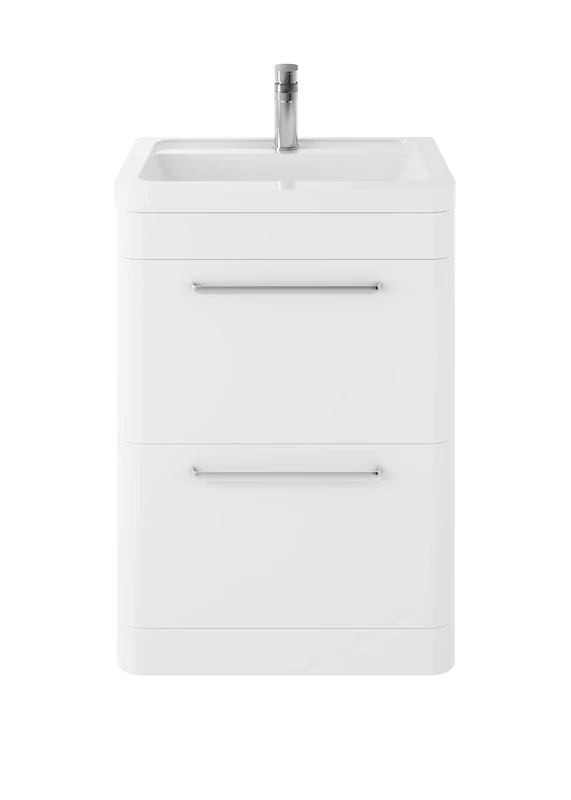 Hudson Reed SOL101A Solar Modern Bathroom Floor Standing Vanity Unit Cabinet with 2 Drawers and Ceramic 40mm Profile Basin, Pure White