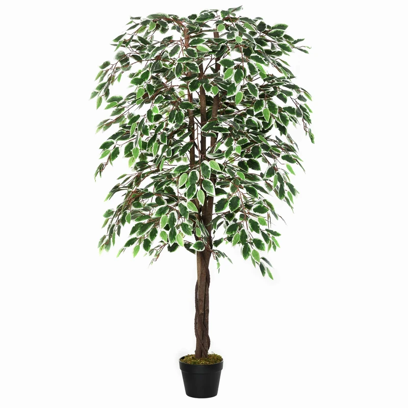 Outsunny 160cm/5.2FT Artificial Ficus Silk Tree with Nursery Pot, Decorative Fake Plant, for Indoor Décor