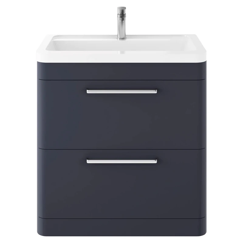 Hudson Reed SOL303A Solar Modern Bathroom Floor Standing Vanity Unit Cabinet with 2 Drawers and Ceramic 40mm Profile Basin, Indigo Blue