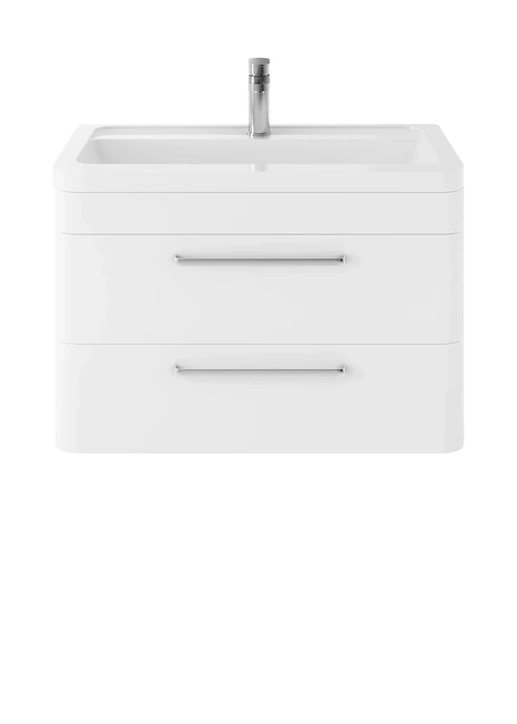 Hudson Reed SOL104A Solar Modern Bathroom Wall Hung Vanity Unit Cabinet with 2 Drawers and Ceramic 40mm Profile Basin, Pure White