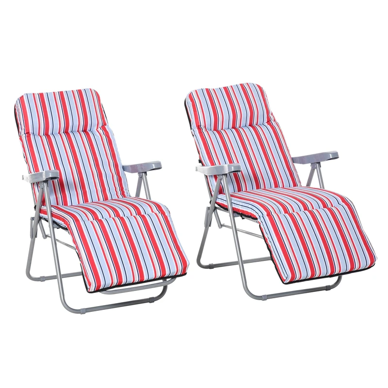 Outsunny Set of 2 Reclining Garden Chairs - Red Stripe