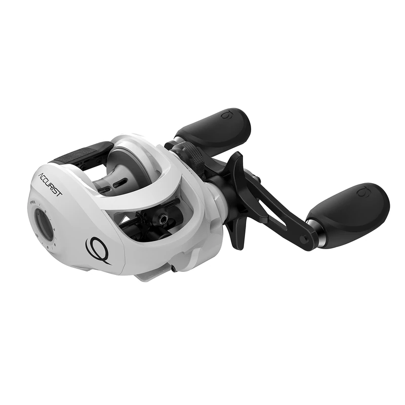 Quantum Accurist Baitcast Fishing Reel, Size 100 Reel, Left-Hand Retrieve, Oversized Non-Slip Handle Knobs and Continuous Anti-Reverse Clutch, One-Piece Aluminum Frame, 7.0:1 Gear Ratio, White