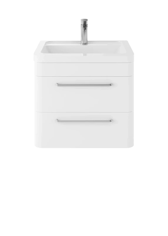 Hudson Reed SOL102A Solar Modern Bathroom Wall Hung Vanity Unit Cabinet with 2 Drawers and Ceramic 40mm Profile Basin, Pure White