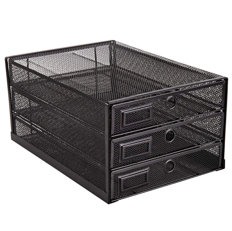 Annova 3 Tier Wire Mesh Desk Organizer with Sliding Drawers