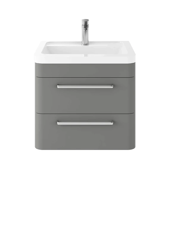 Hudson Reed SOL202A Solar Modern Bathroom Wall Hung Vanity Unit Cabinet with 2 Drawers and Ceramic 40mm Profile Basin, Cool Grey