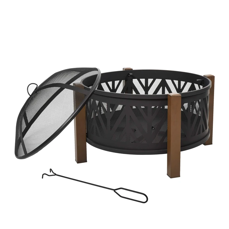 Outsunny Metal Large Firepit Bowl Outdoor 2-In-1 Round Fire Pit Brazier w/Lid, BBQ Grill, Poker for Backyard, Camping, Bonfire, Wood Burning Stove, 78 x 78 x 60cm, Black