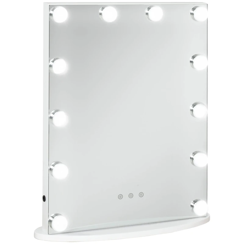 HOMCOM Hollywood Mirror with Lights for Makeup Dressing Table, Lighted Vanity Mirror with 12 Dimmable LED Bulbs and USB Plug in Power Supply, White