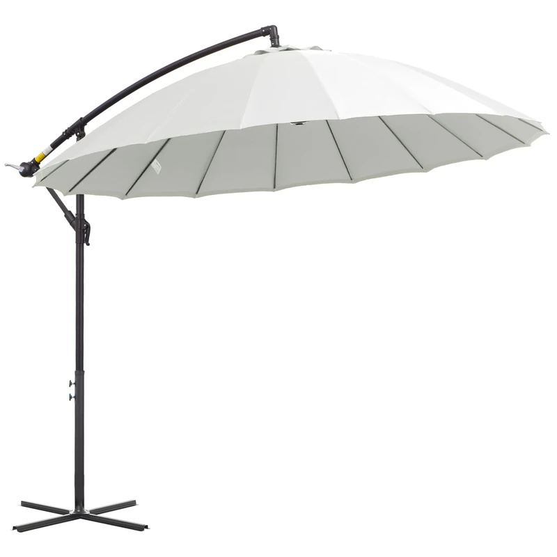 Outsunny 3(m) Cantilever Shanghai Parasol Garden Hanging Banana Sun Umbrella with Crank Handle, 18 Sturdy Ribs and Cross Base, White