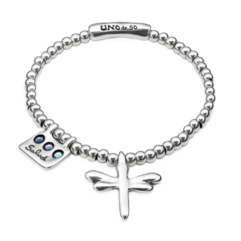 Bracelet Elástica in Alloy of Metal Plated in Silver of Sterling with Mensaje Salud- Min Perimeter 16,5