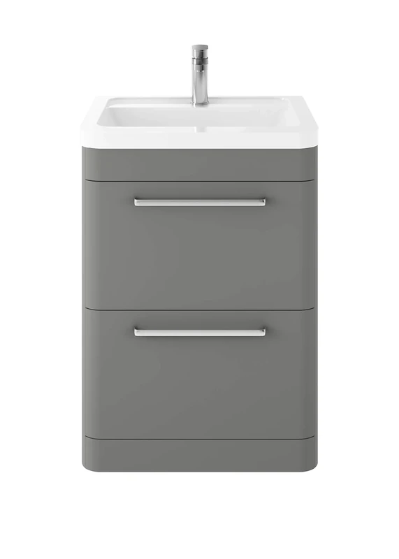 Hudson Reed SOL201A Solar Modern Bathroom Floor Standing Vanity Unit Cabinet with 2 Drawers and Ceramic 40mm Profile Basin, Cool Grey