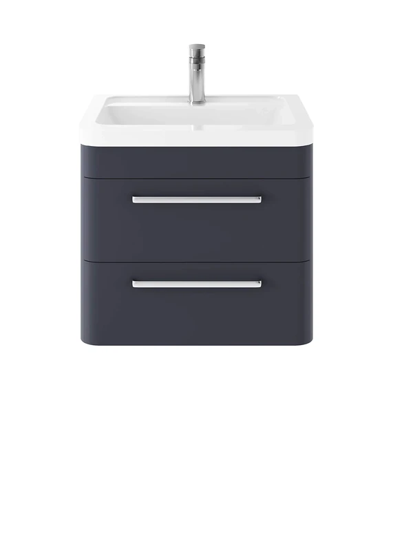 Hudson Reed SOL302A Solar Modern Bathroom Wall Hung Vanity Unit Cabinet with 2 Drawers and Ceramic 40mm Profile Basin, Indigo Blue