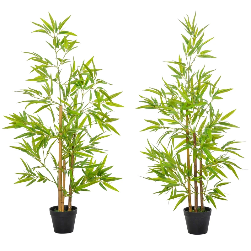 Outsunny Set of 2 120cm/4FT Artificial Bamboo Trees Decorative Plant w/Heavy Pot Indoor Style Home Office Greenery Decoration