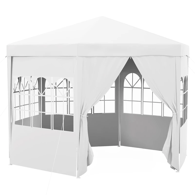Outsunny 4m Hexagonal Gazebo Canopy Party Tent with 6 Removable Side Walls for Outdoor Event with Windows and Doors, White