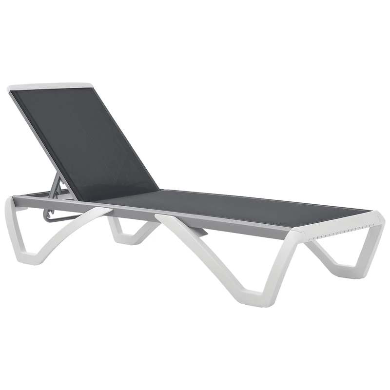 Outsunny Portable Outdoor Chaise Lounge Sun Lounger with Adjustable Back, Breathable Texteline, Light Grey