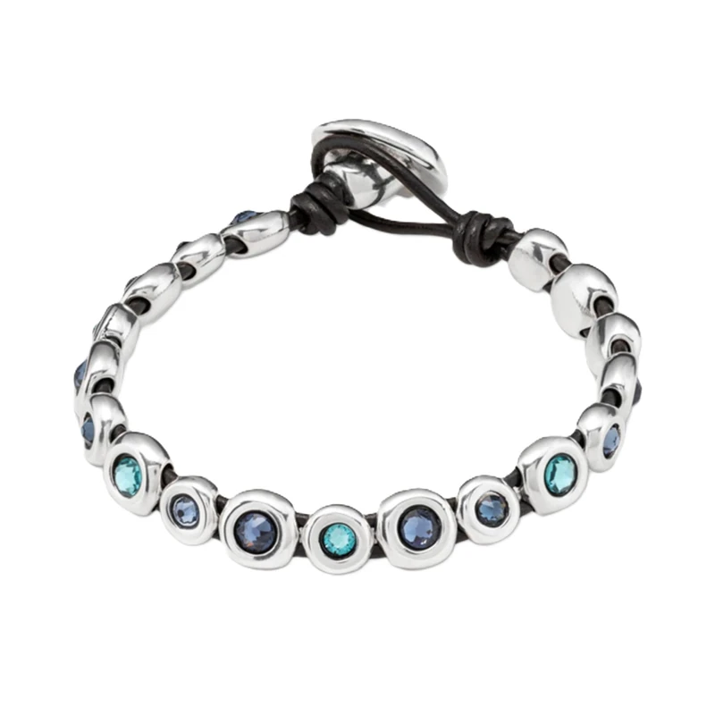 Bracelet of Leather Brown in Alloy of Metal Plated in Silver of Sterling and Lens Facetados- Min Perimeter 15,6