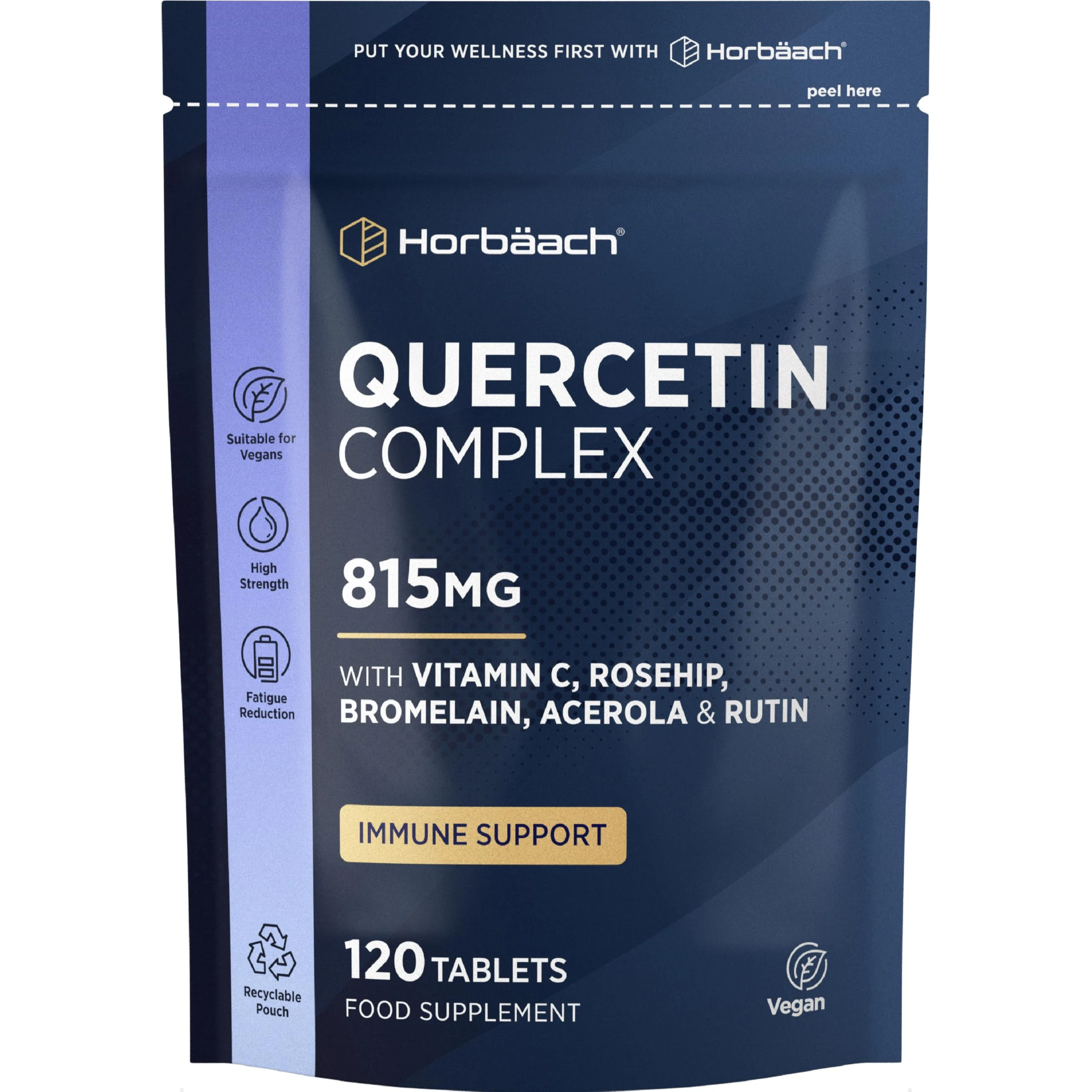 Quercetin Supplement with Bromelain 815mg | 120 Vegan Tablets | Complex Formula Providing 519mg of Quercetin with Bromelain, Vitamin C, Rosehip, Acerola and Rutin | by Horbaach