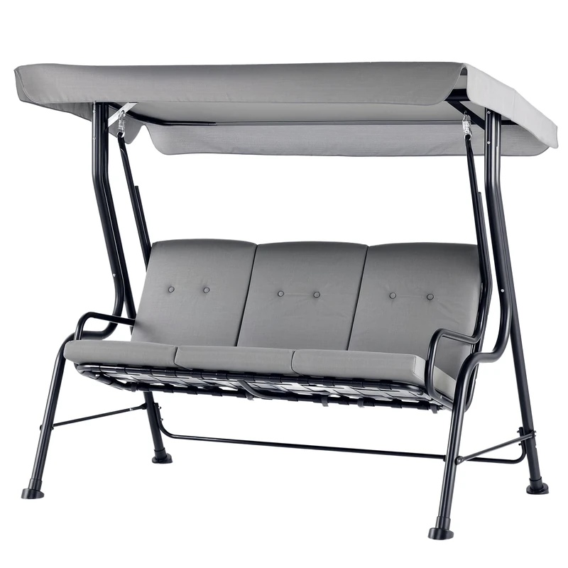 Outsunny 3-Seater Garden Swing Chair, Outdoor Swing Seat with Adjustable Waterproof Canopy and Removable Cushion, for Patio, Porch, 270KG Loadable, 200 x 120 x 170 cm, Dark Grey