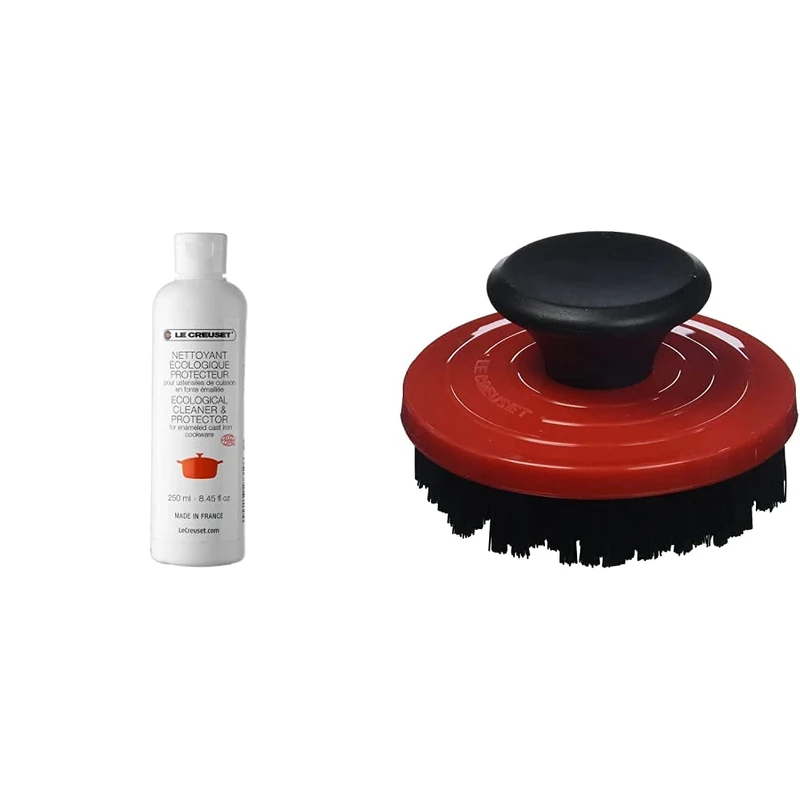 Le Creuset ecological cleaner and protector for enamelled cast iron cooking utensils, 250 ml, 71039 & Grill Brush, Plastic, Cerise