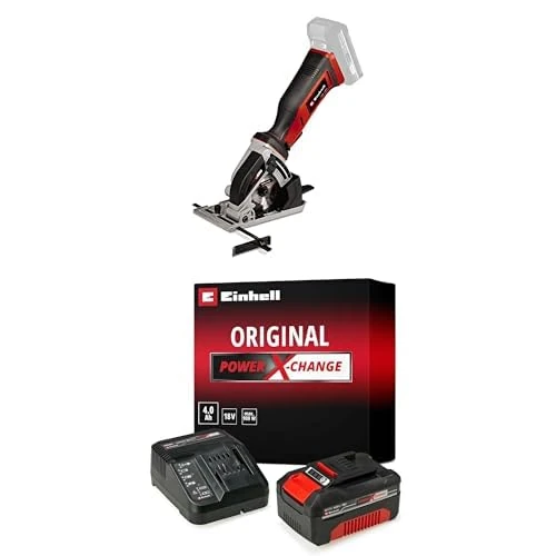 Einhell Power X-Change 89mm Cordless Mini Circular Saw With Battery And Charger - 18V Hand-Held Rotary Saw With 2 Blades For Cutting Wood and Plastic