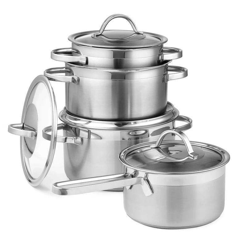 BK Living 5 Piece Cookware Set with Lids, Stainless Steel, Induction, Oven Safe, Silver
