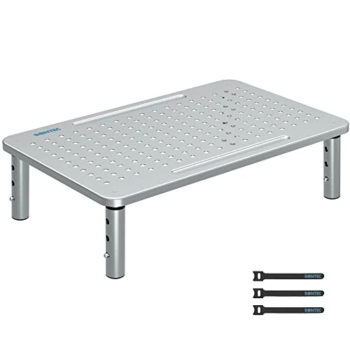 BONTEC Monitor Stand Riser, 3 Height Adjustable Monitor Stand for Desk, Computer Monitor Riser Stand with Mesh Platform for Laptop, Computer, iMac, PC up to 20KG, Cable Ties Included Silver