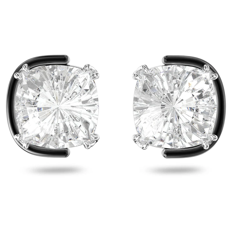 Swarovski Harmonia stud earrings, Cushion cut, White, Mixed metal finish