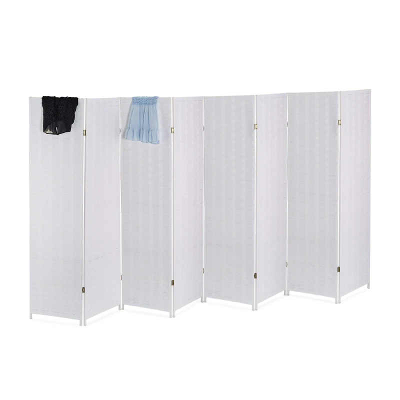 Relaxdays Screen Room Divider, H x W: 170 x 320 cm, Foldable Room Divider, 8 Part Privacy Screen, Wood & Paper Rope, White
