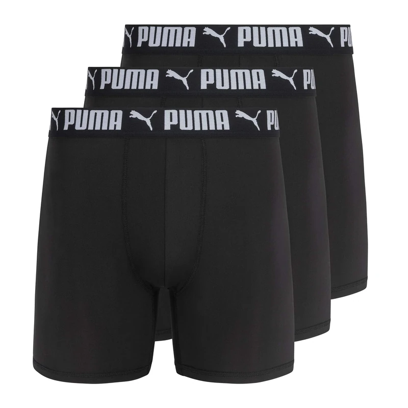 PUMA Men's 3 Pack Athletic Fit Boxer Briefs, Puma Black, S