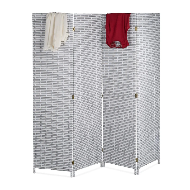 Relaxdays Folding Room Divider 4 Parts H x W 180 x 180 cm Plastic White/Grey