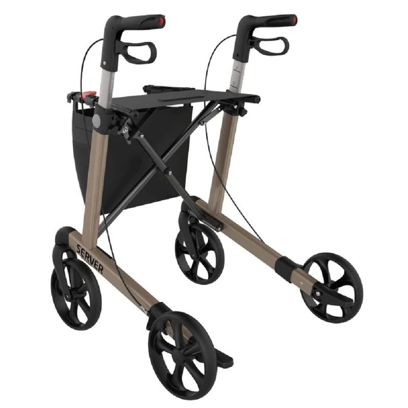 Rehasense 4 Wheel Folding Lightweight Walker for Elderly Walking Aid Rollator Server L Champagne - Foldable - Height Adjustable - High-end Rollators Very Light - Image 1