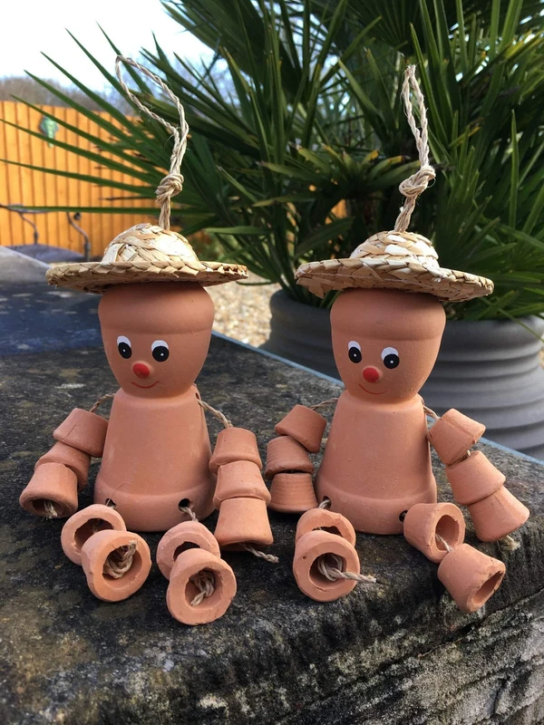 hdg Set of 2 Clay Terracotta Flower Pot Men Bill & Ben Style (Small Size)) Garden Ornament