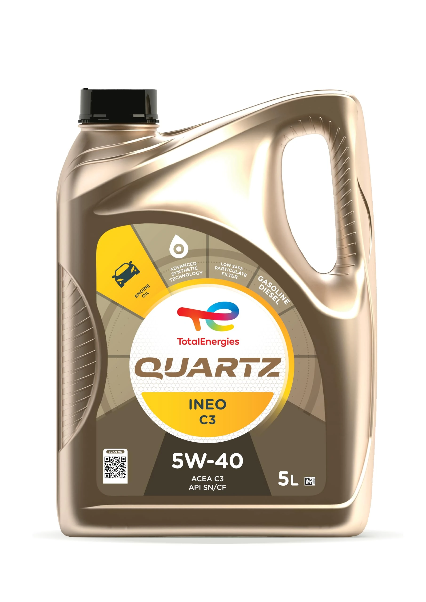 TotalEnergies QUARTZ INEO C3 5W40 Advanced Synthetic Motor Oil - Low SAPS Technology, ACEA C3, API CF/SN - 5L